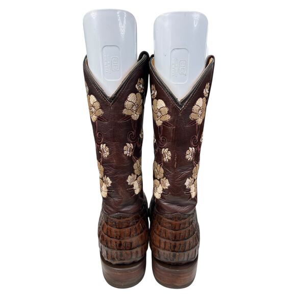 Big Bull Brown Crocadile Embroidered Floral Cowgirl Boots Size 25.5 US 8.5 - Picture 8 of 11